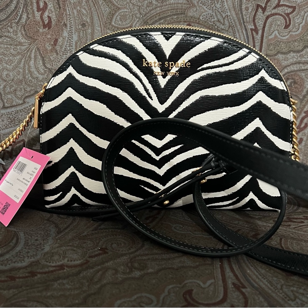 NWT Kate Spade Morgan Zebra Embossed Double-zip Dome Crossbody